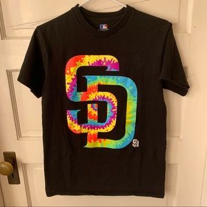 Women's San Diego Padres MLB Branded Solid Black Tie Dye Team Logo T-Shirt Small